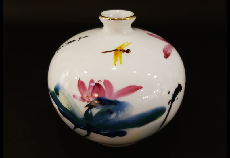 傑作陶 荷心荷境天球瓶(小)