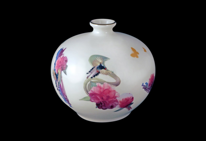 傑作陶 3D藍鵲天球瓶(小)