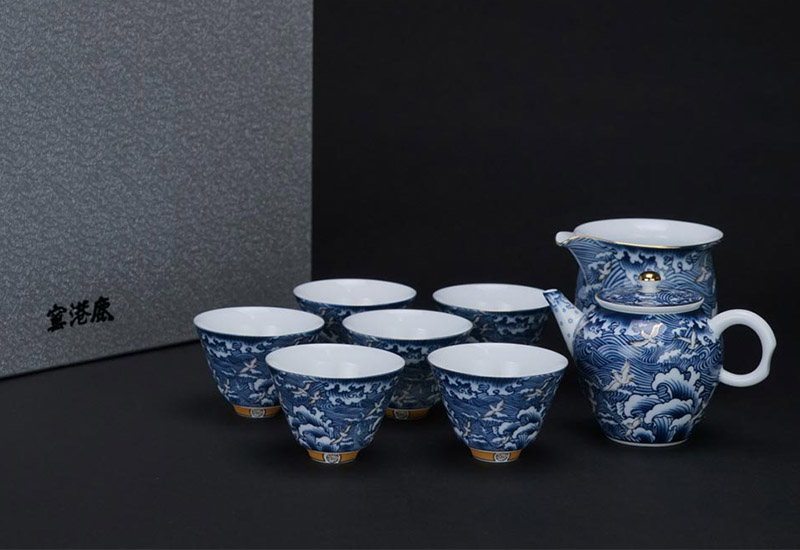 三唐(鹿港窯) 海浪奔翔1壺1海6杯禮盒