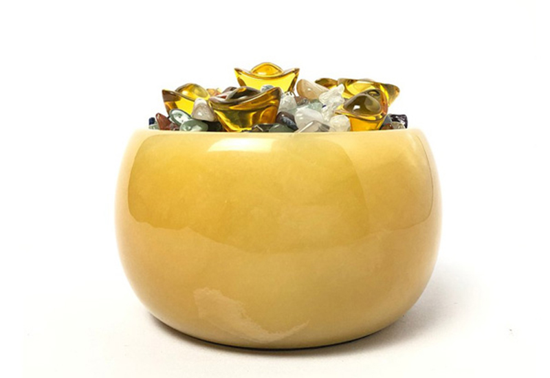 黃晶-玉石聚寶盆(含水晶元寶)