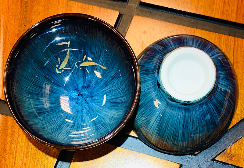 大立窯 鎏金海神之眼(魚戲)對杯 結晶釉 杯壺茶具 天目釉茶杯 pair tea cups