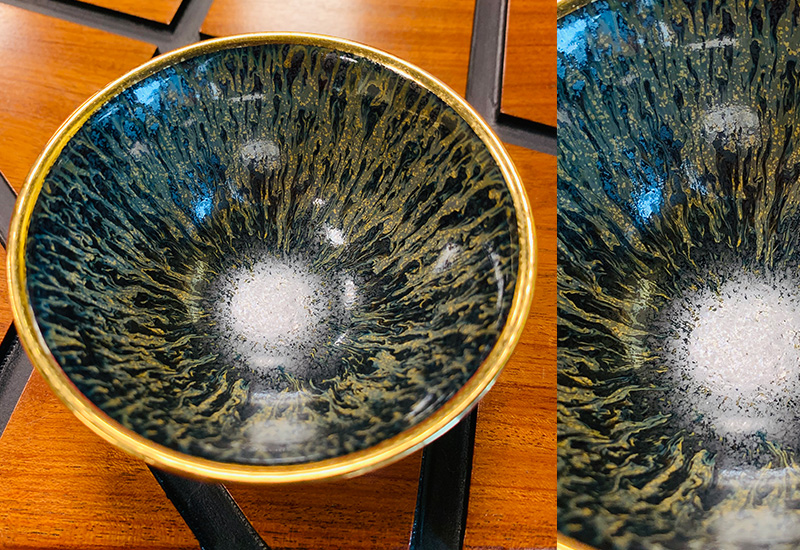 大立窯 鎏金珊瑚翠柏對杯 結晶釉 杯壺茶具 天目釉茶杯 pair tea cups