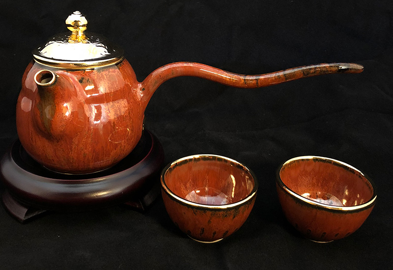 大立窯 鎏金行雲流水壺組 Yii認證 結晶釉 杯壺茶具 天目釉茶杯 teacup