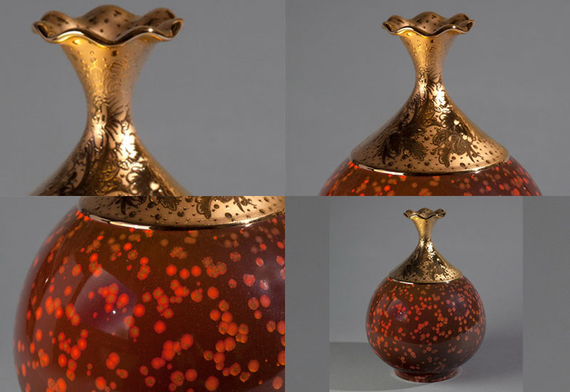 大立窯 鎏金牡丹荷口天球(12吋) 鐵紅結晶釉 花瓶花器 居家擺飾
