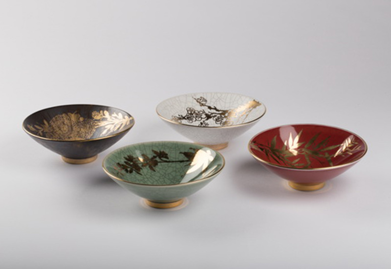 四季鎏金碗 台灣鎏金工藝 Taiwan porcelain gilding craft four seasons bowl 