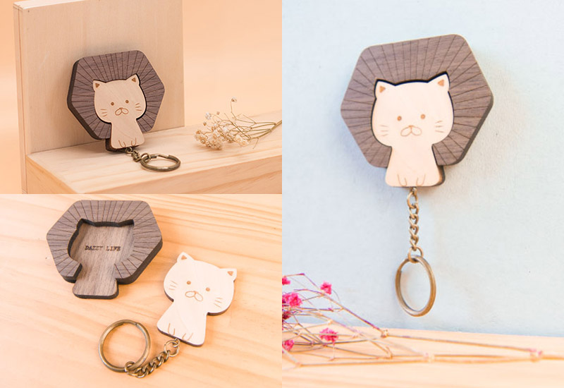甘丹 Key House獅子貓 鎖圈鑰匙圈 鑰匙收納 居家收納 木工藝