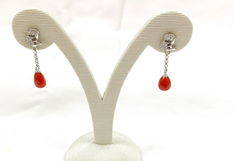 蘇澳珊瑚 珊瑚水滴水鑽耳環 珠寶飾品 台灣珊瑚耳飾 earring