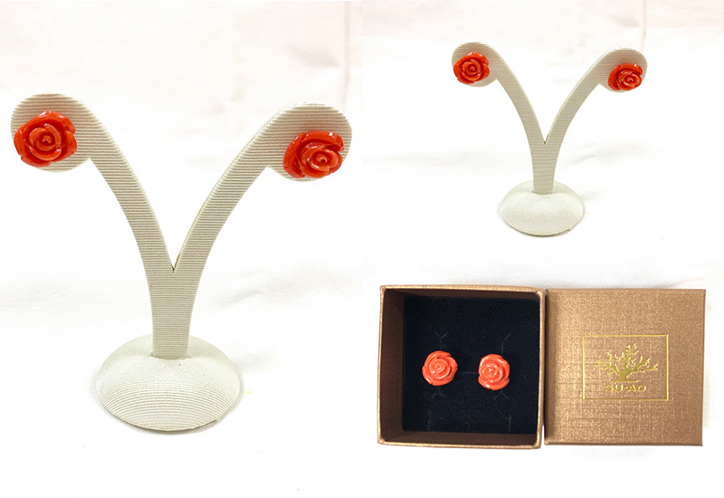 蘇澳珊瑚 珊瑚玫瑰花耳環珠寶飾品 台灣珊瑚耳環 earrings MSKERR0008