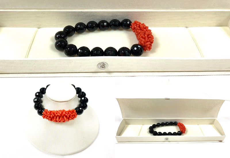 蘇澳珊瑚 珊瑚阿達仔黑瑪瑙手錬 珠寶飾品 台灣珊瑚手鍊 Bracelet SATBCG0009