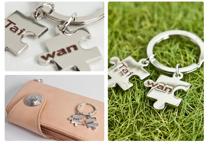 用拼圖的概念將「Taiwan」拼起來,表示台灣這塊土地,是由各種不同的文化、種族拼貼連結而成,一同生長在這裡的我們,命運是如此的緊密相扣