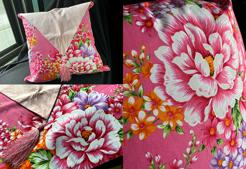 台灣花布抱枕套 三角粉紅台灣禮品館台灣嚴選好物商城公司企業團購台灣mit禮品禮盒送禮台灣文創好物良品台灣工藝品金選