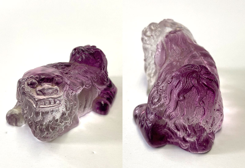 中国清時代　水晶獅子文鎮　置物  中国台湾 君餐 龍窯 黄建銘 交趾焼 精密色絵陶器 獅子置物 縁起物の