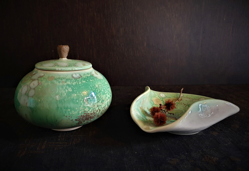 林妙芳 結晶釉雙人茶器組-茶倉+茶荷 鶯歌燒