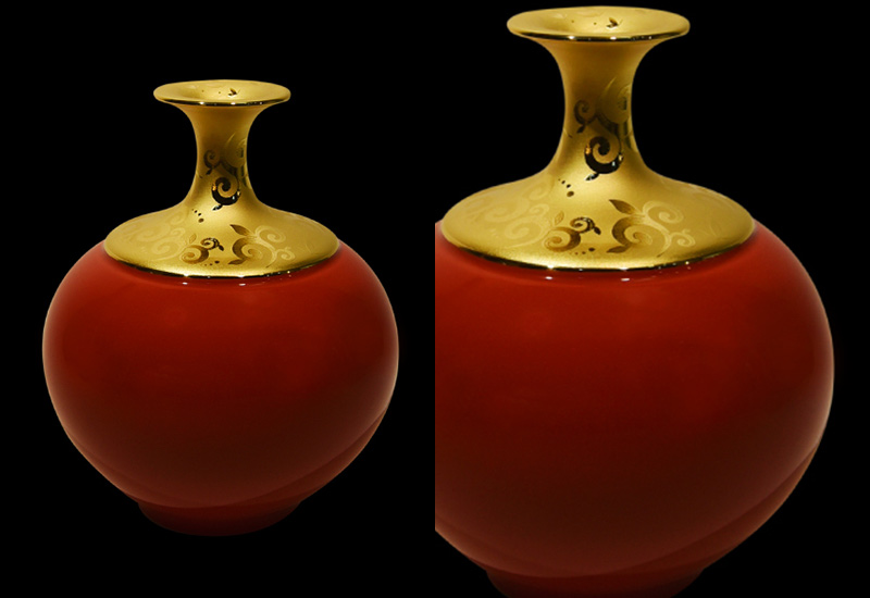 傑作陶 漆金吉紅長頸天球瓶 台灣MIT認證 花瓶花器 