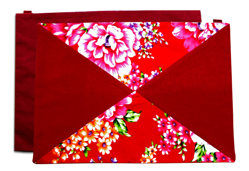 台灣花布 桌巾餐墊-暗紅色(對角) 