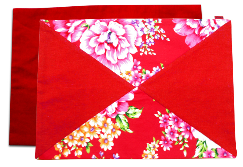 台灣花布 桌巾餐墊-大紅色(對角)