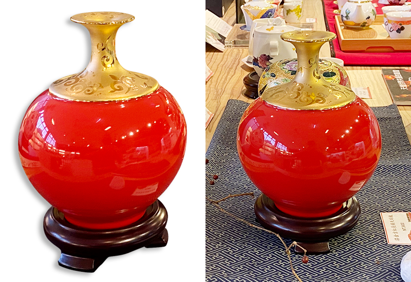 傑作陶 漆金吉紅長頸天球瓶 台灣MIT認證 花瓶花器 