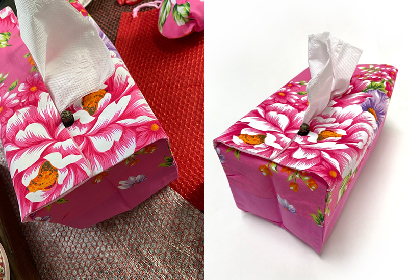 台灣花布 面紙盒套-桃紅