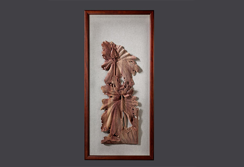 黃紗榮 台灣木雕畫 荷 