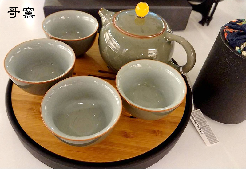 四方茶盤旅行茶組-哥窯