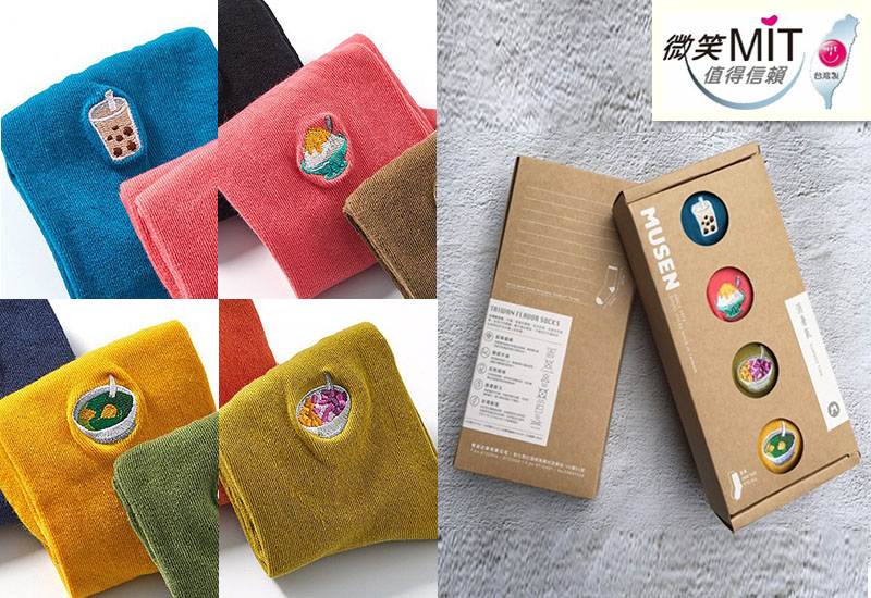 刺繡美食襪禮盒組-消暑氣(4入組) 微笑台灣MIT認證