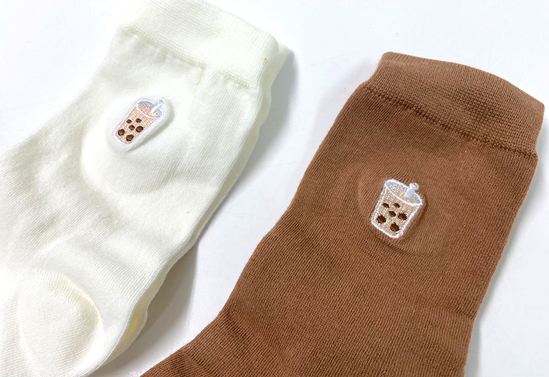 台灣美食襪-珍珠奶茶-白褐