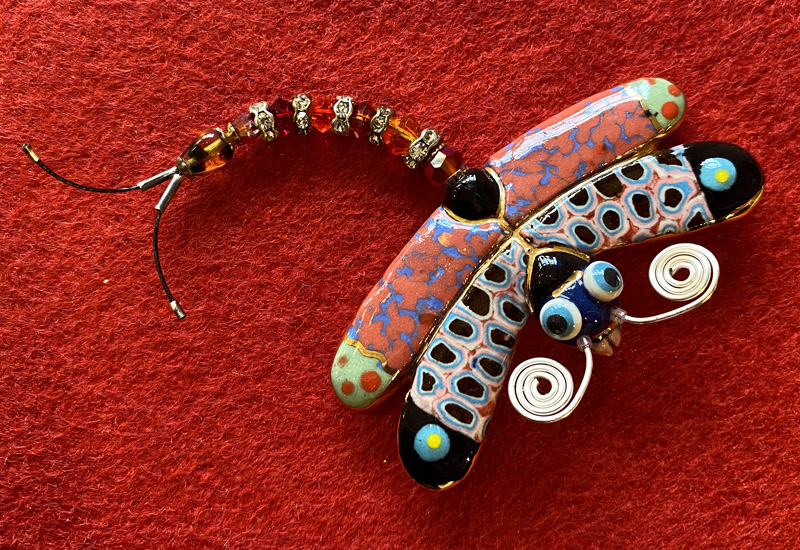 蔡爾平 純手工小蜻蜓 彩鑲瓷雕塑別針胸針 pin brooch 