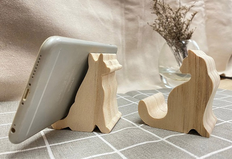 木城工坊 動物造型手機架套組-日常風景(坐姿) 手機座手機架 木工藝